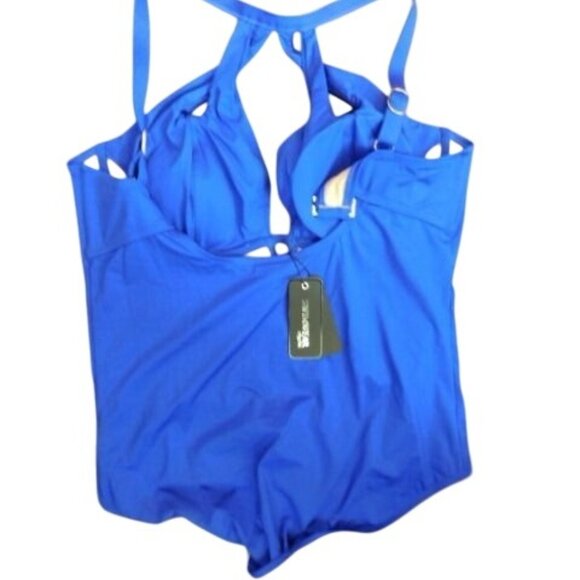 City Chic Size 20 (L) Plus Size Blue Strappy One Piece Swimsuit SWIM NWT - Picture 2 of 2